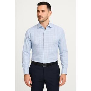 Twillory Shirt Mens 15 Light Blue Trim Fit Checkered Collared Breathable Long Sl